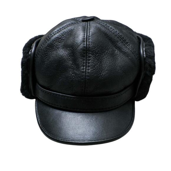 Zavelio Men's Shearling Sheepskin Elmer Fudd Captain Visor Hat - Picture 2 of 6